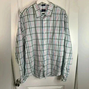 J. Crew Mens Dark Patina Roadmap Gin Pastel Slim Flex Untucked Button-Down Shirt